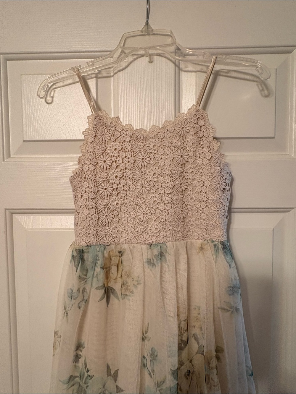 Girls Cream Crochet Bodice Floral Skater Dress